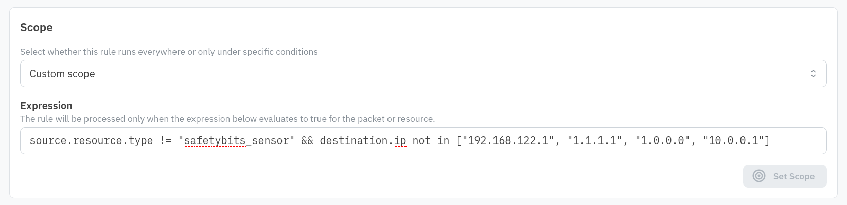 Rule scope set to a custom expression