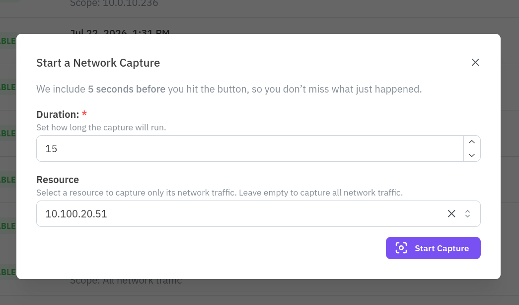 New network capture form